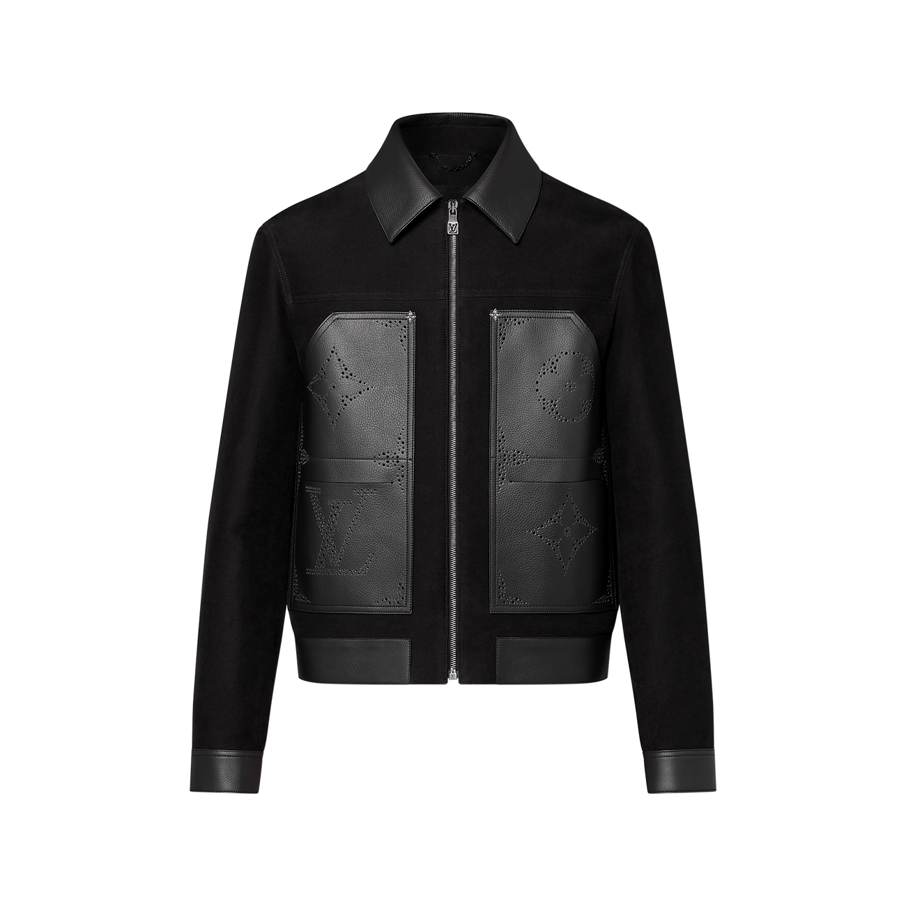 Louis Vuitton 19Stainless Steel Men's Leather Jacket Blouson Logo Patch Monogram Black 48 [Used] [Authentic Guaranteed]